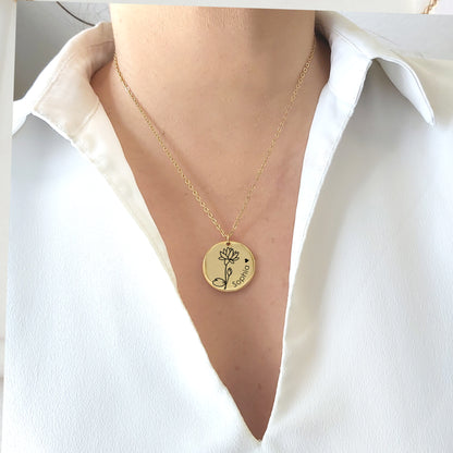 Personalized birth flower necklace with name.