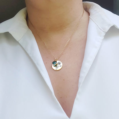 Personalized birth flower necklace with birthstone