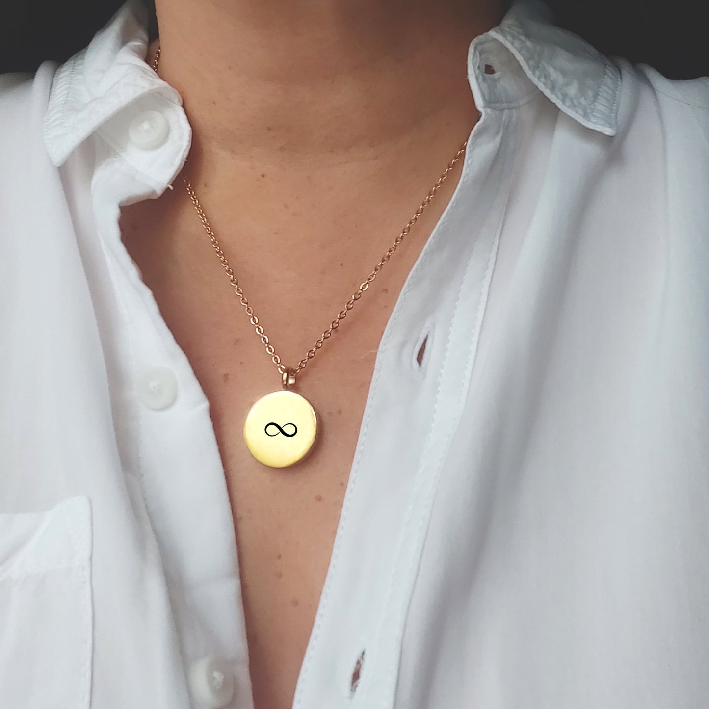 Magnetic round locket with photos - Custom engraved with names and initials.