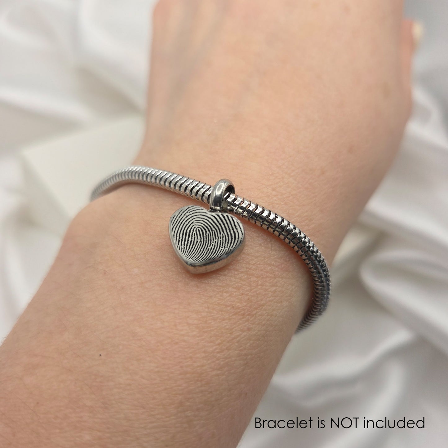 Thumbprint cremation heart urn charm for bracelet for ashes.