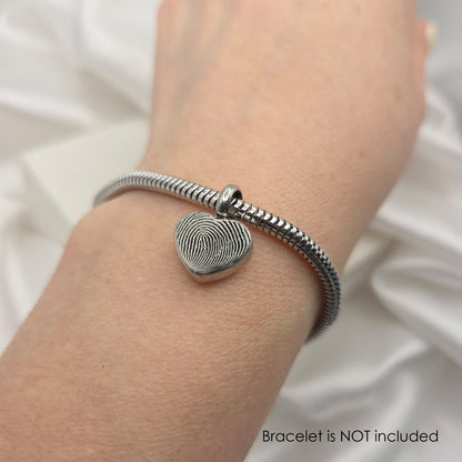 Thumbprint cremation heart urn charm for bracelet for ashes.