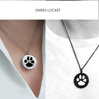 Paw print heart locket necklace with photo.