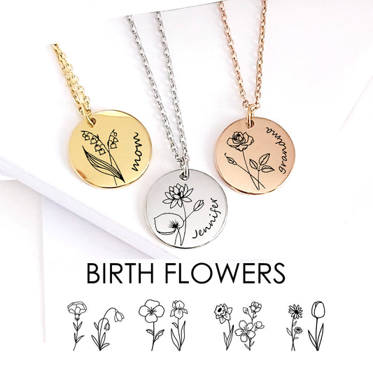 Collar de flor de nacimiento personalizado con nombre.