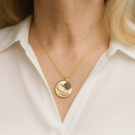 Grandma and mom heart necklace with kids birthstones.