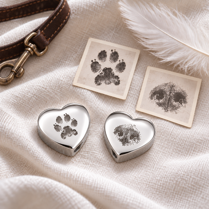 Dije de urna de corazón con la huella de la pata de tu mascota para pulsera para cenizas.