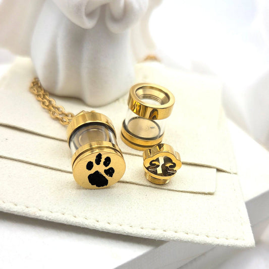 Pet paw print memorial urn necklace for ashes and hair - mobimomentos