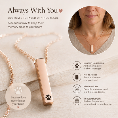 Collar de urna con escritura propia para cenizas humanas.