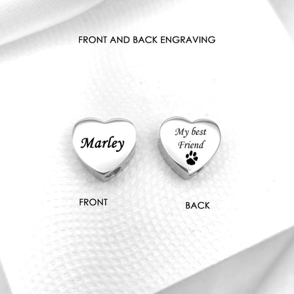 Engraved cremation heart urn charm for bracelet for ashes.