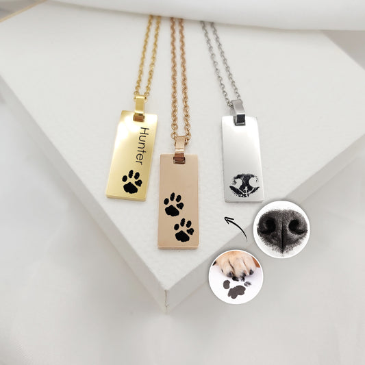 Paw prints in my heart - Custom pet bar necklace.
