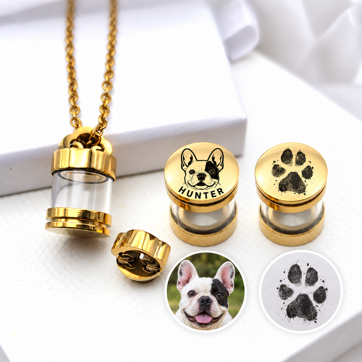 Collier commémoratif en forme d'empreinte de patte d'animal pour cendres et cheveux