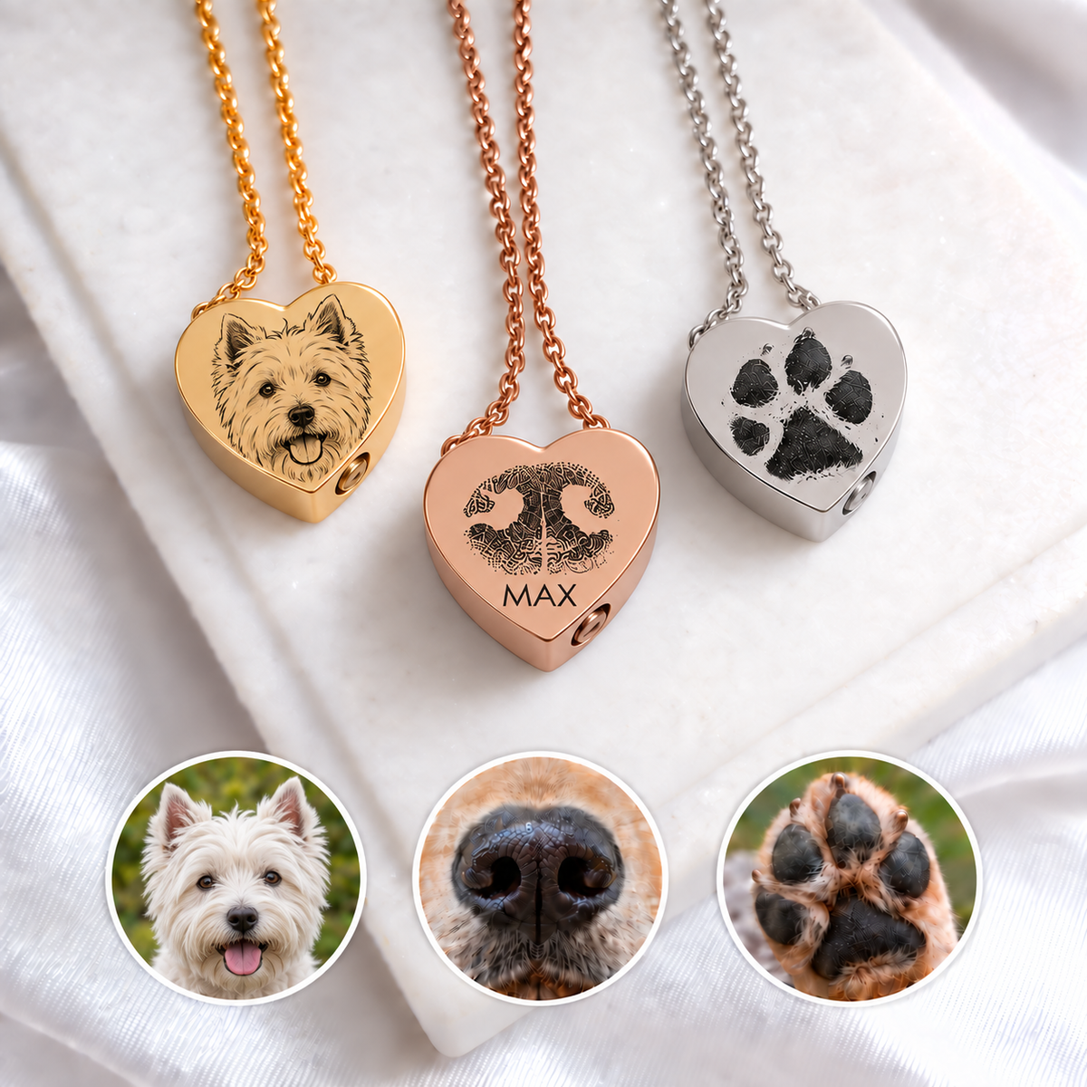 Collar de urna conmemorativa con forma de corazón con huella dactilar para cenizas humanas.