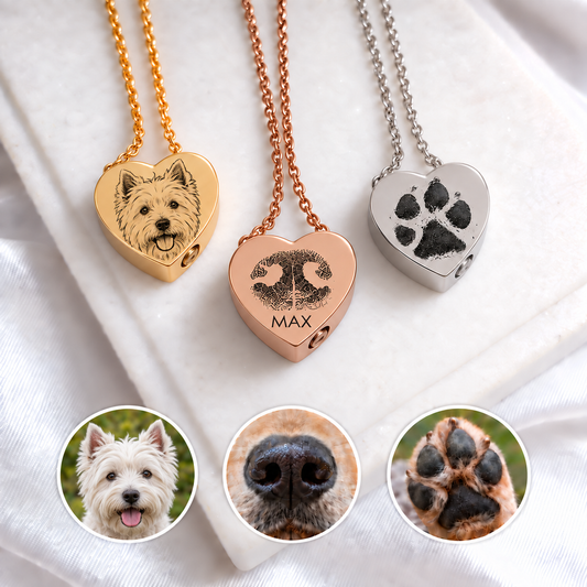 Their Print on My Heart Pet Heart Urn Necklace
