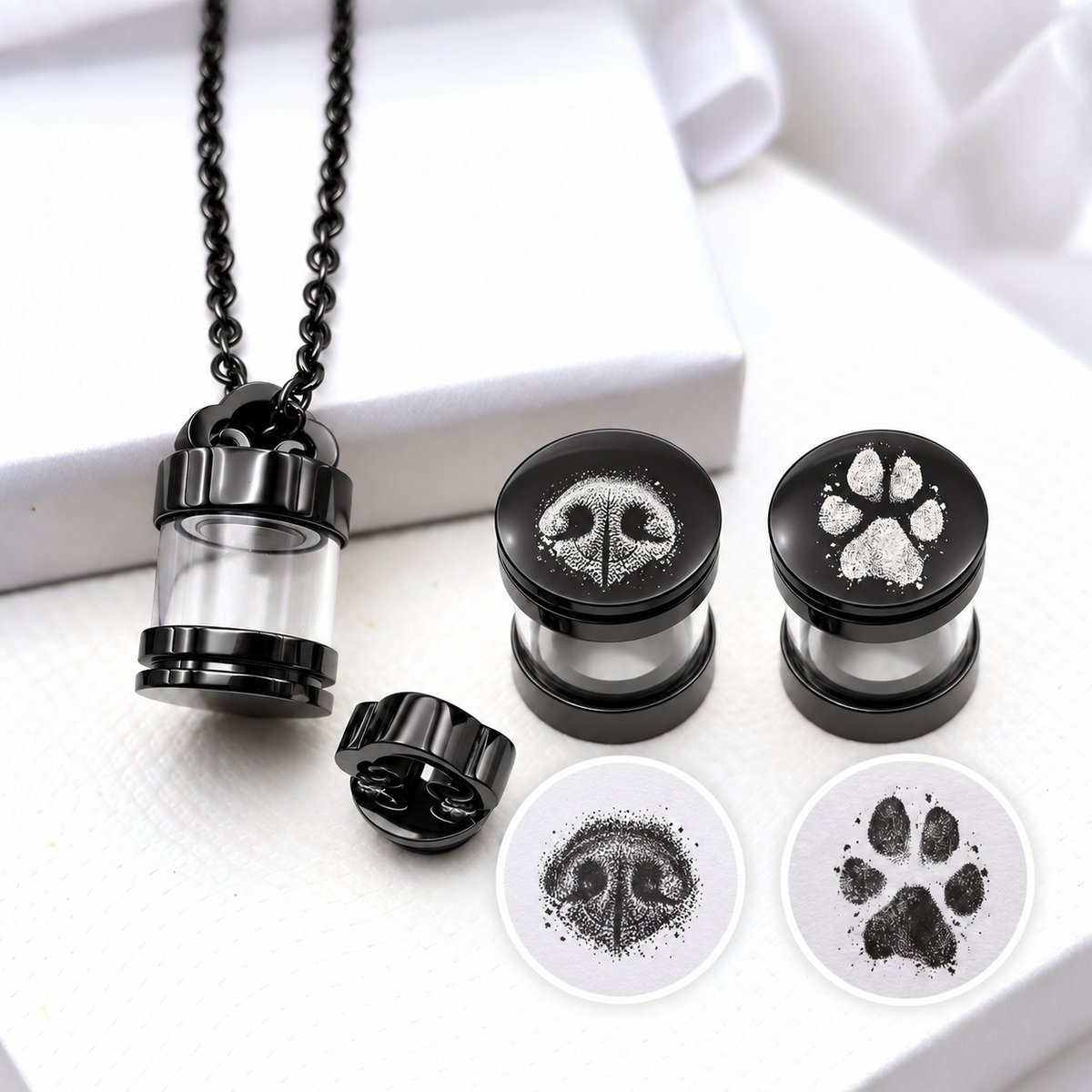 Collier commémoratif en forme d'empreinte de patte d'animal pour cendres et cheveux