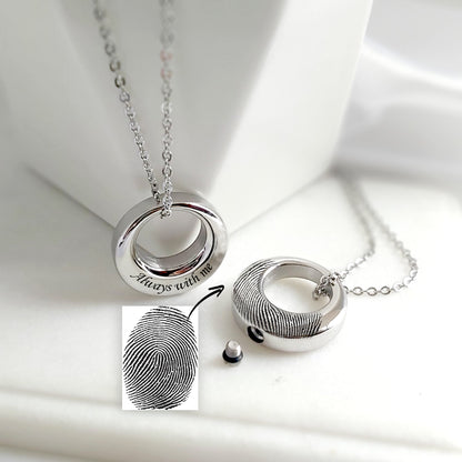 Custom thumbprint Infinity urn necklace for human ashes.