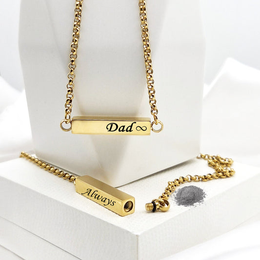 Custom cremation bar urn necklace for ashes.