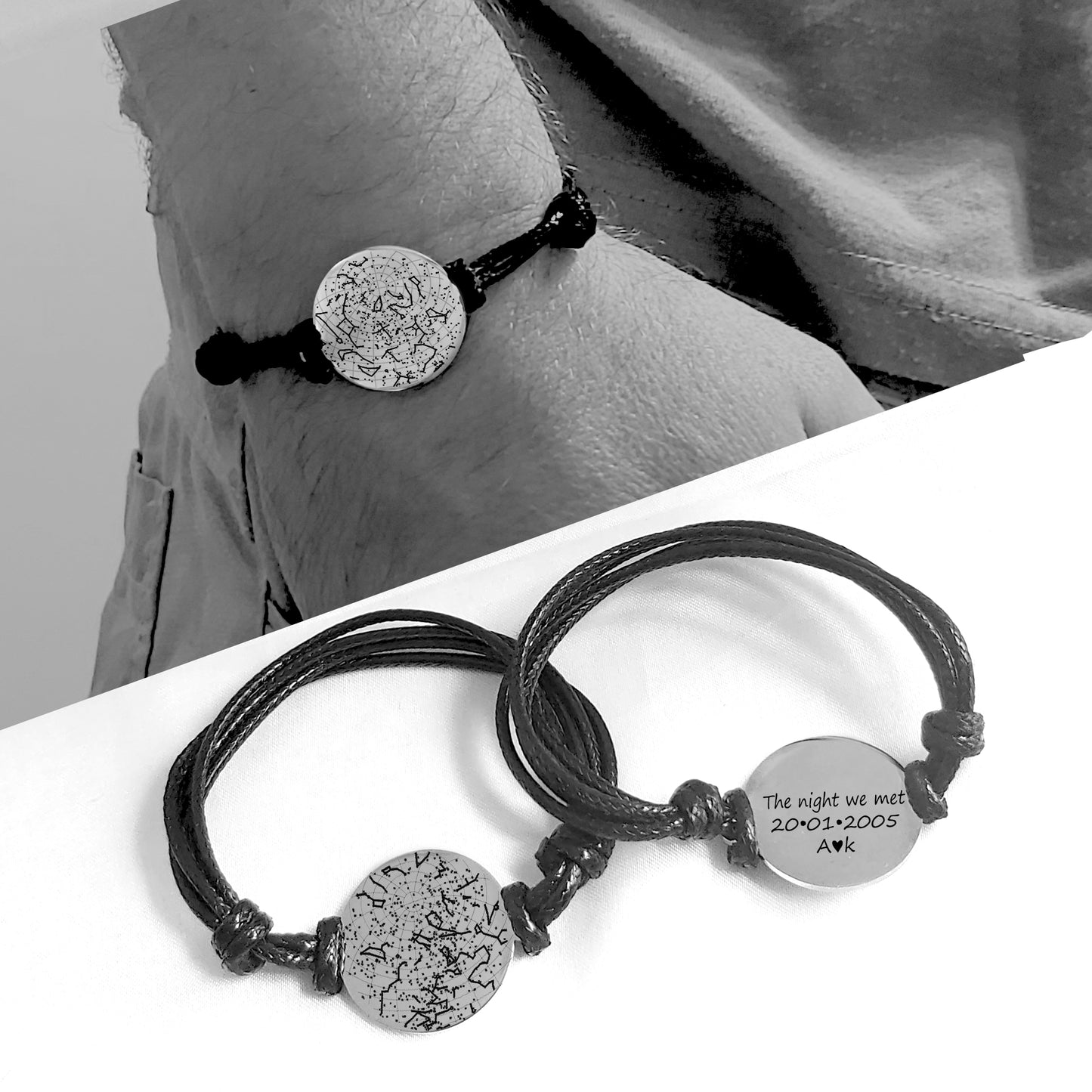 Custom star map leather bracelet for men and women