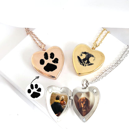 Paw print locket necklace with photo.