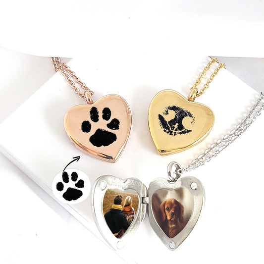 Paw print locket necklace with photo.