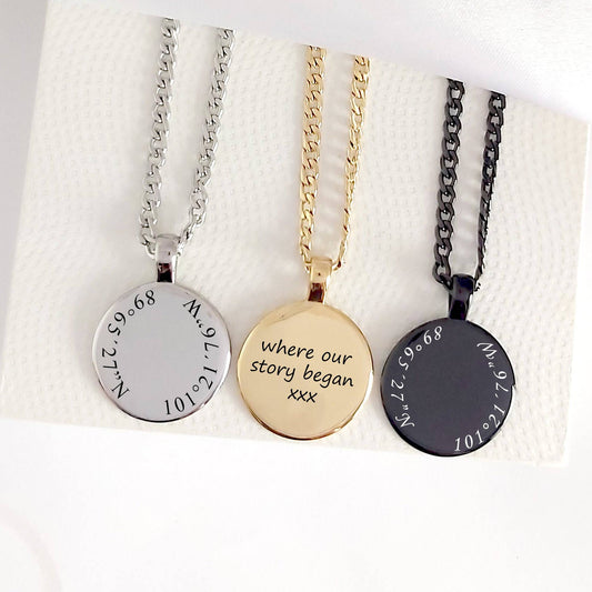 Custom coordinates necklace for men - mobimomentos