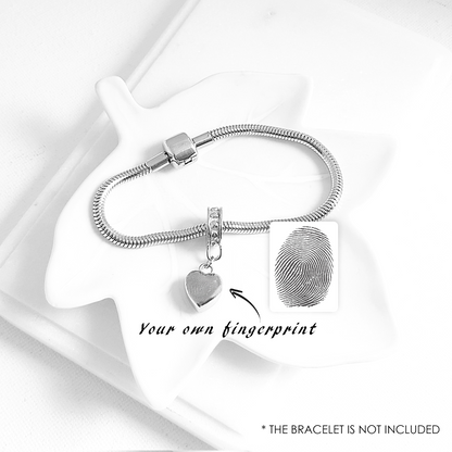Fingerprint cremation dangling heart urn charm for bracelet for ashes.