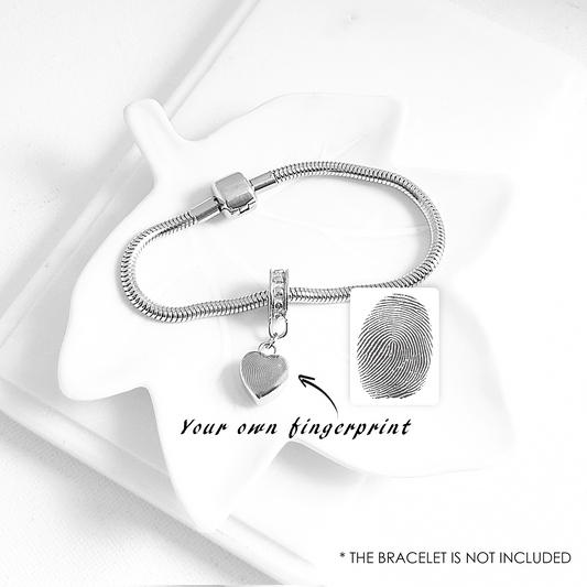 Fingerprint cremation dangling heart urn charm for bracelet for ashes.