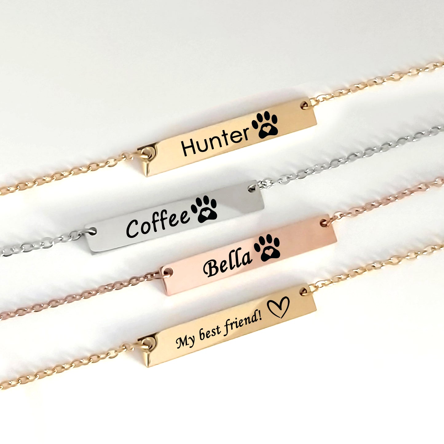 Pet paw necklace engraved with name