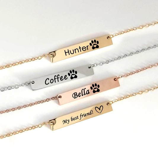 Pet paw necklace engraved with name