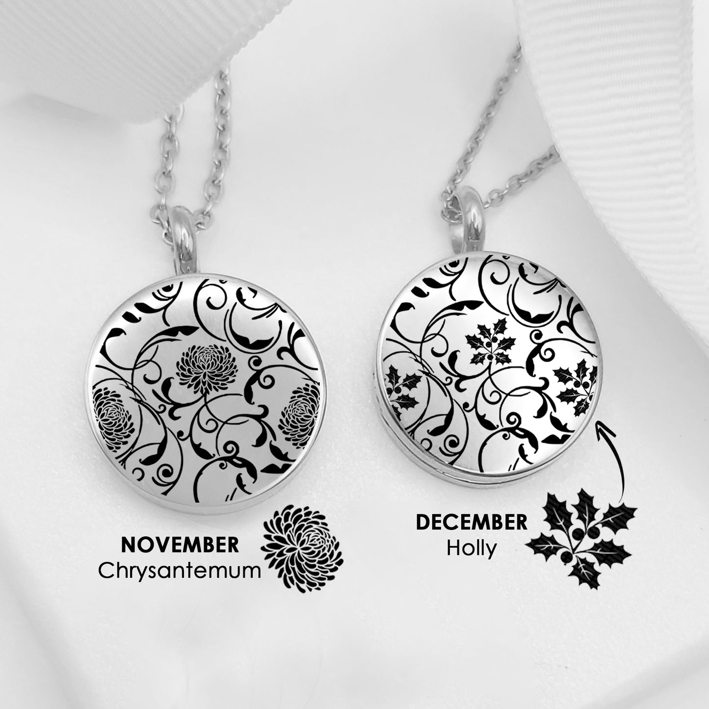 Custom engraved locket with birth flower for woman.