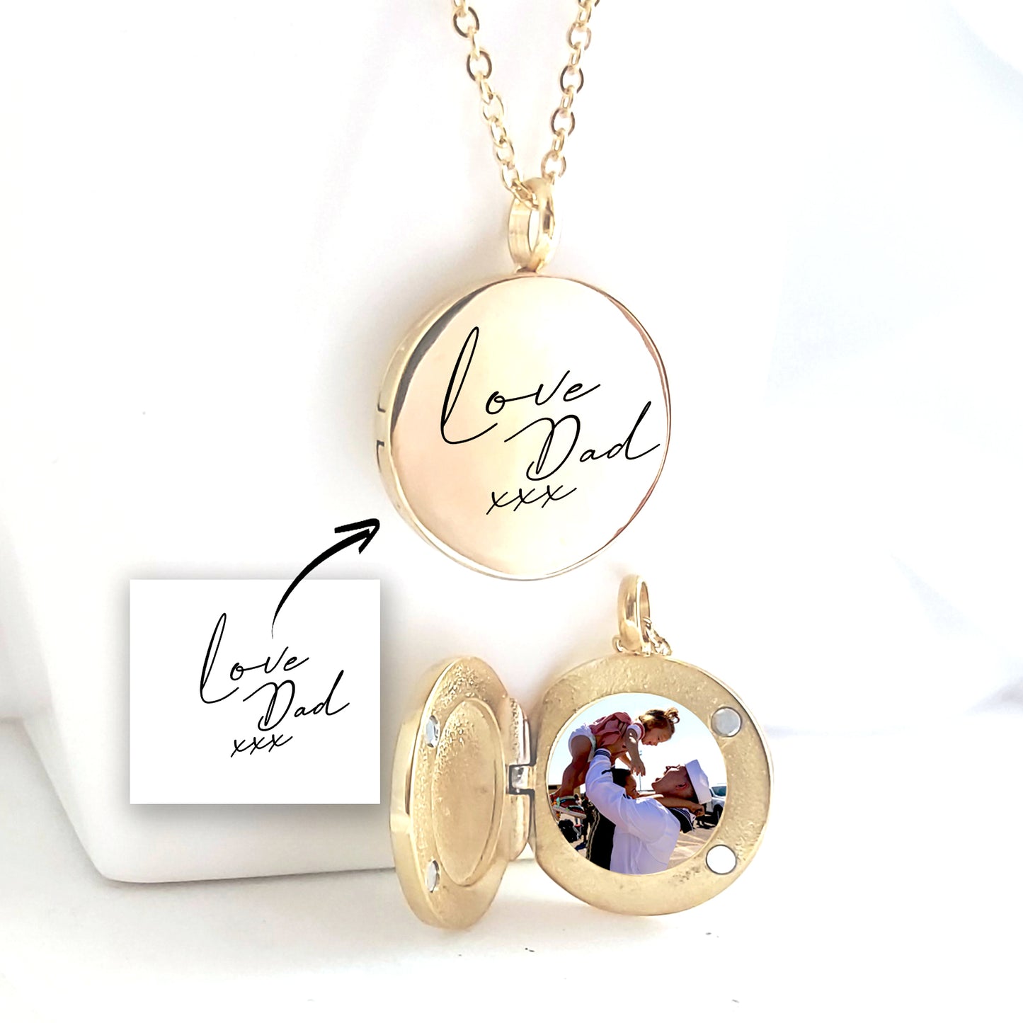 Locket engraved with kids drawings.
