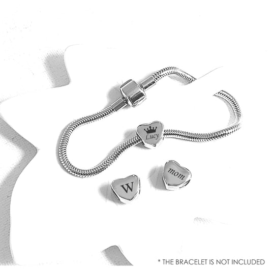 Engraved heart  charm bead for bracelet