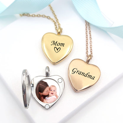 Heart locket for mom and grandma with photos.