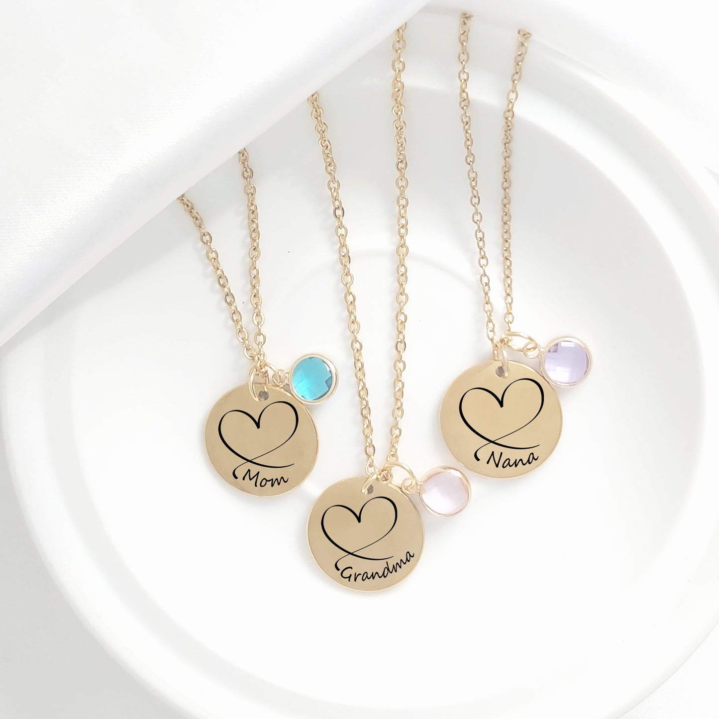 Grandma and mom heart necklace with kids birthstones.