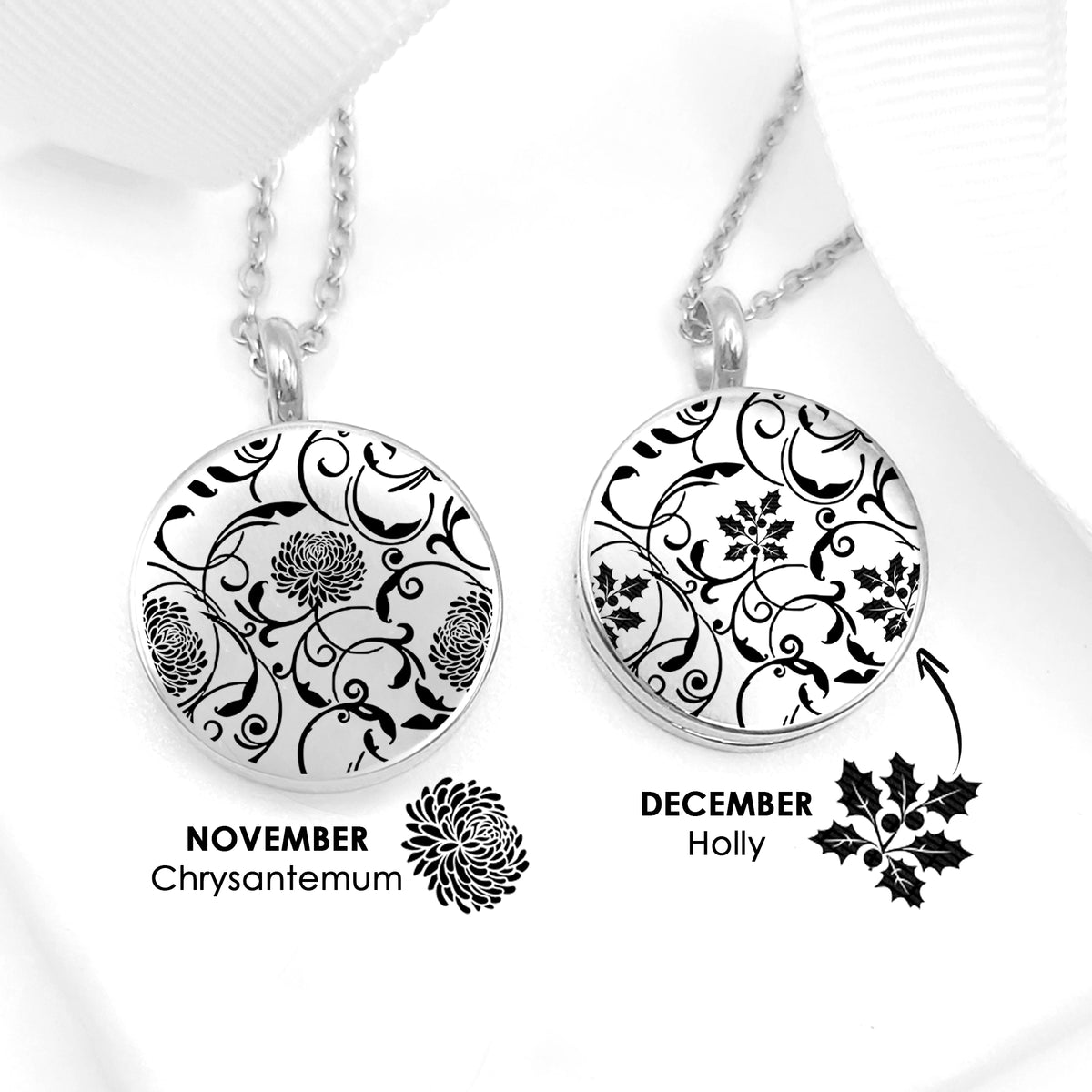 Medallón grabado personalizado con flor de nacimiento para mujer.