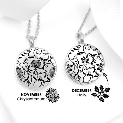 Medallón grabado personalizado con flor de nacimiento para mujer.