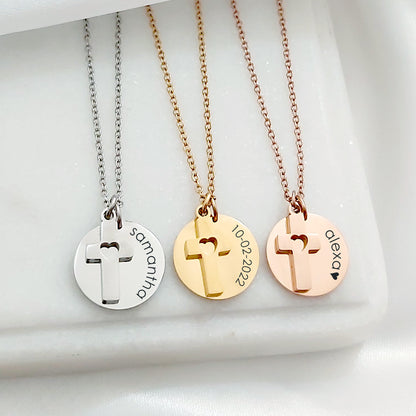 Personalized name necklace with cross for girls