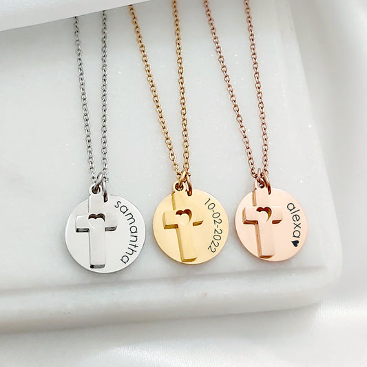 Personalized name necklace with cross for girls