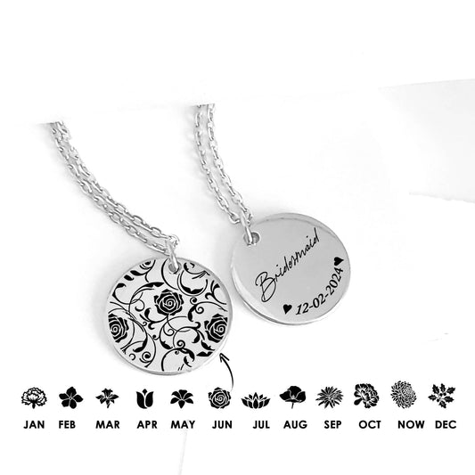 Personalized birth flower necklace for bridesmaids - mobimomentos