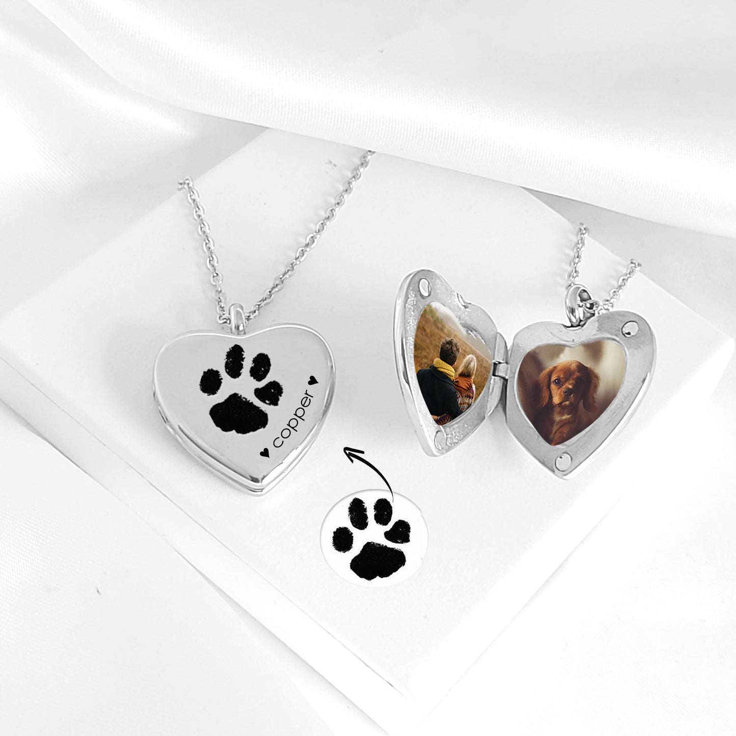 Paw print locket necklace with photo.