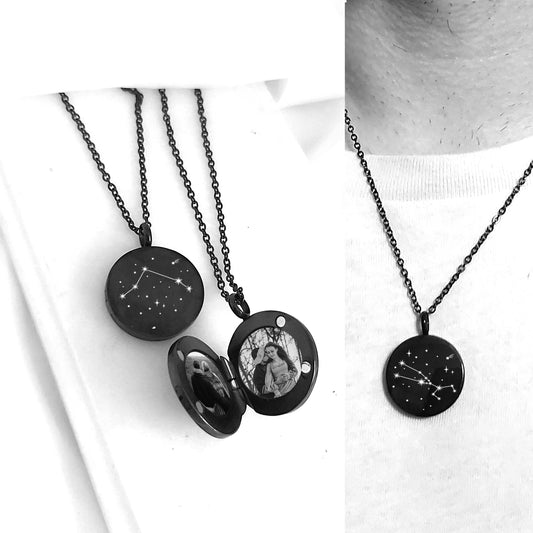Constellation Zodiac locket necklace custom engraved.
