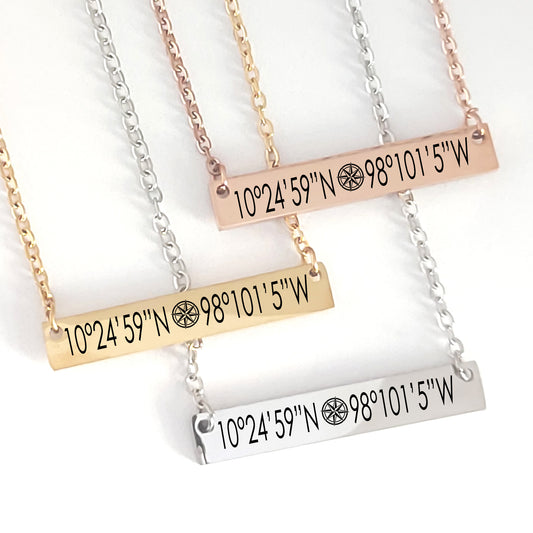 Custom coordinates bar necklace