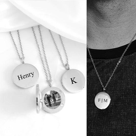 Locket for men engraved with names and initials
