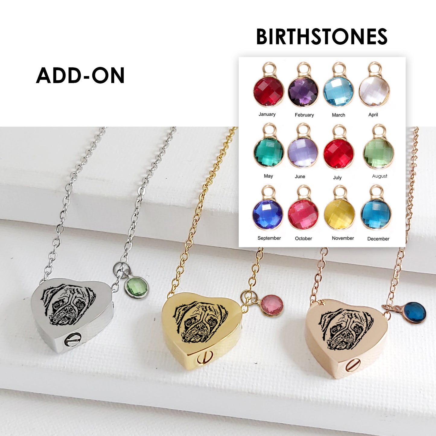 Pet portrait cremation heart urn necklace for ashes.