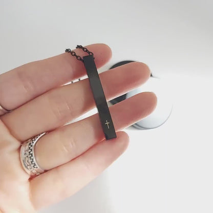 Four sides bar necklace for her and him - Custom engraved with names