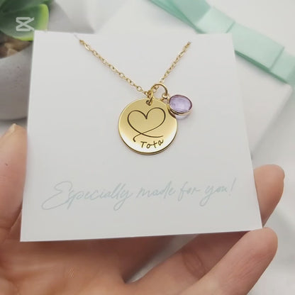 Collar de corazón de abuela y mamá con piedras de nacimiento de niños.