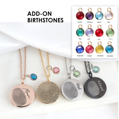 Memorial thumbprint locket with photos and engraving.