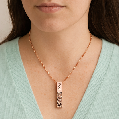 Four sides bar urn necklace for ashes, engraved with custom fingerprints