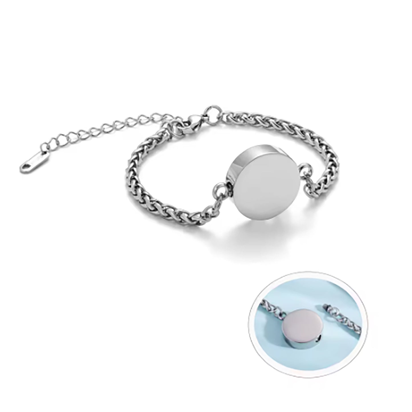 Round urn bracelet for ashes, engraved with custom handwriting