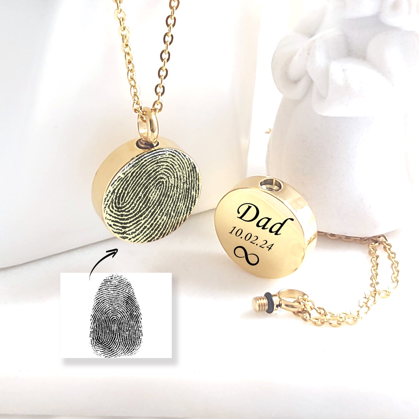 Actual thumbprint urn necklace for human ashes.