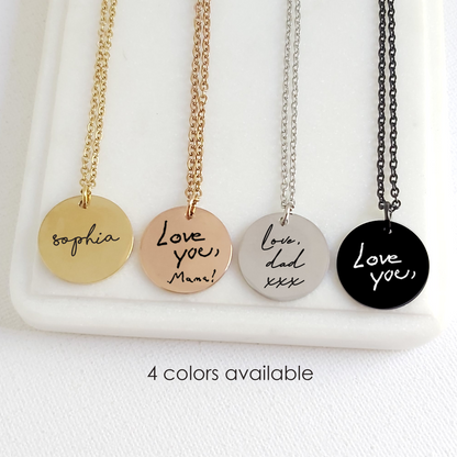 Custom Heart or Round Necklace with Handwriting & Message – Personalized Engraved Keepsake