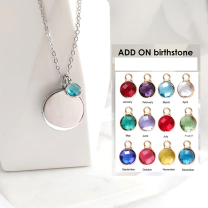 Custom engraved locket with birth flower for woman.